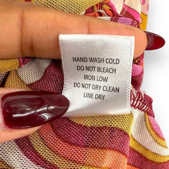 Sweet Rain Micro Mesh 90s does 70s Groovy Print Baby Tee Shirt Top S Y2K Vintage - Picture 7 of 7